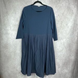 Apuntob A Punto B Pleated Striped Long Sleeve Dress In Blue Women's Sz S